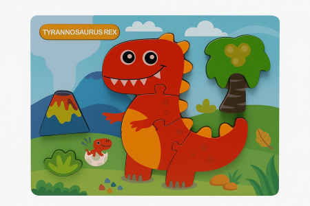 Jocuri de constructie si puzzle-uri - Puzzle din Lemn Educativ pentru Copii – Modele Diverse Dinozauri si Vehicule, 22x17.5cm