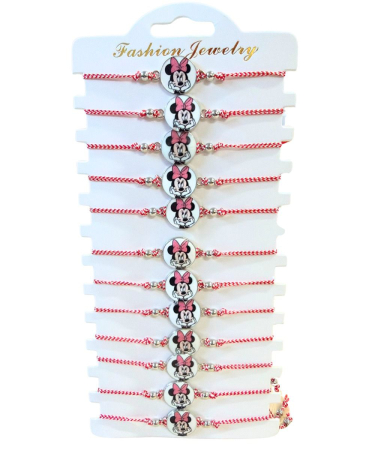 Martisoare copii - Set 12 bratari Martisor reglabile, Minnie, Cadou 1 Martie copii