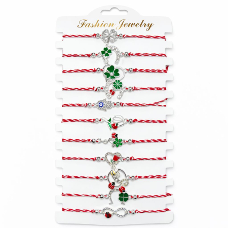 Martisoare - Set 12 bratari Martisor reglabile, Potcoava cu gargarita, Cadoul Perfect de 1 Martie