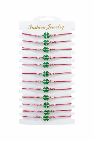 Bratara Martisor - Set 12 bratari Martisor reglabile, Trifoi verde cu cristal, Cadou 1 Martie