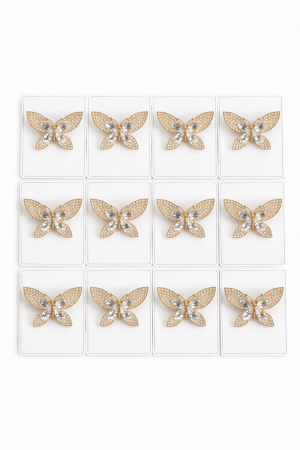 Martisoare - Set 12 brose Martisor, 5 cm, Fluture cu cristale, Cadou 1 Martie