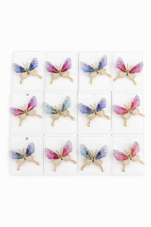 Martisoare - Set 12 brose Martisor, 5 cm, Fluturi cu cristale, Cadou 1 Martie