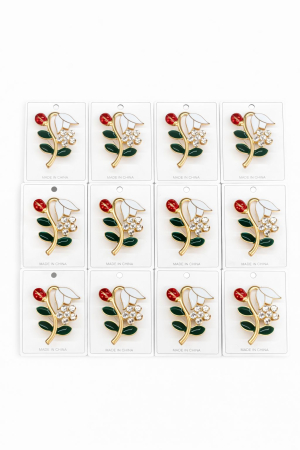 Martisoare - Set 12 brose Martisor, 5 cm, Ghiocel cu buburuza, Cadou 1 Martie