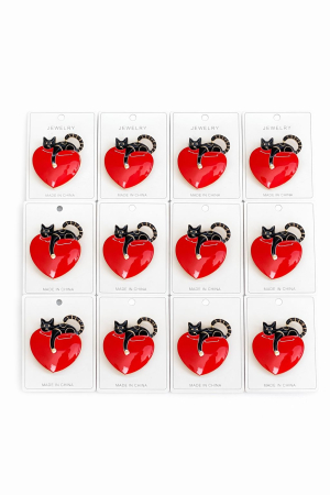 Martisoare - Set 12 Brose Martisor, 5 cm, Inima cu pisica neagra, Cadou 1 Martie