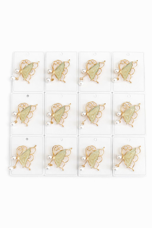 Martisoare - Set 12 Brose Martisor, 5cm, Fluture cu perle, Cadou 1 Martie