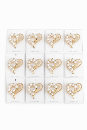 Martisoare - Set 12 Brose Martisor, 5cm, Inima cu perle si cristale, Cadou 1 Martie