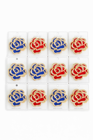 Martisoare - Set 12 Brose Martisor, 5cm, Trandafir cu cristale, Cadou 1 Martie