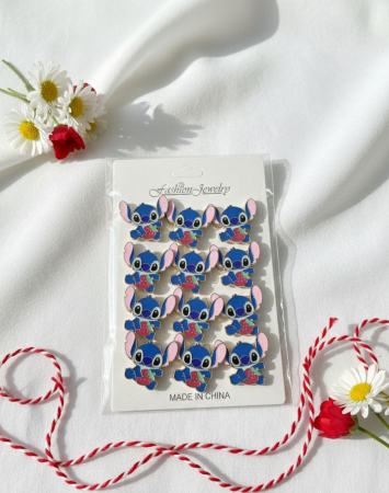 Martisoare - Set 12 brose martisor cu figurina Stitch