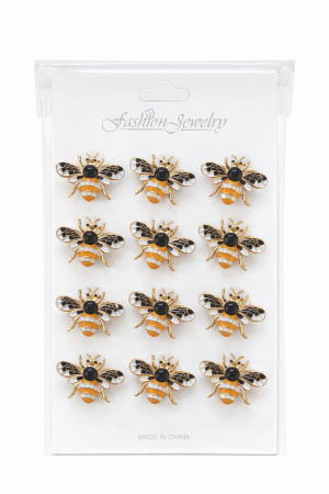 Martisoare - Set 12 brose Martisor pe carton prezentare, 17x10 cm, Cadou 1 Martie, Albina harnica