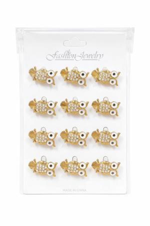 Martisoare - Set 12 brose Martisor pe carton prezentare, 17x10 cm, Cadou 1 Martie, Bufnita inteleapta