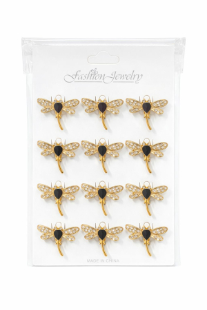 Martisoare - Set 12 brose Martisor pe carton prezentare, 17x10 cm, Cadou 1 Martie, Libelula delicata