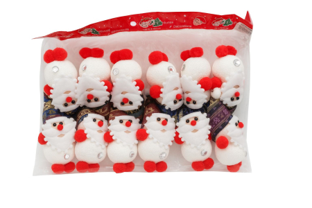 Decoratiuni si ornamente de Craciun - Set 12 decoratiuni Craciun Mos Craciun din burete cu pompon rosu, 14cm per buc