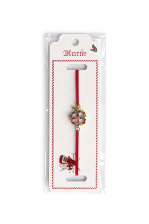 Bratara Martisor - Set 24 bratari martisor 12x3 cm snur rosu cu charm trifoi colorat, cadou primavara