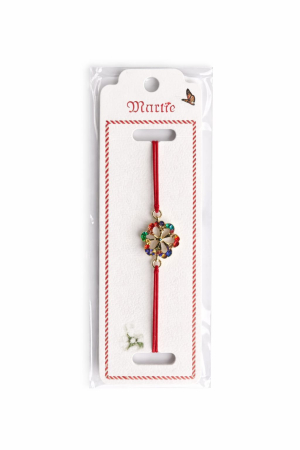 Bratara Martisor - Set 24 bratari martisor 12x3 cm snur rosu cu charm floare colorata, cadou primavara