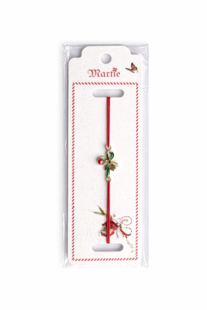 Bratara Martisor - Set 24 bratari martisor 12x3 cm snur rosu cu charm ghiocel decorat, cadou primavara