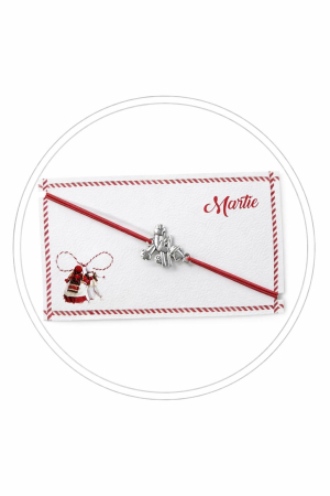 Bratara Martisor - Set 24 bratari martisor 8x5 cm snur rosu cu charm figurina copii, cadou primavara