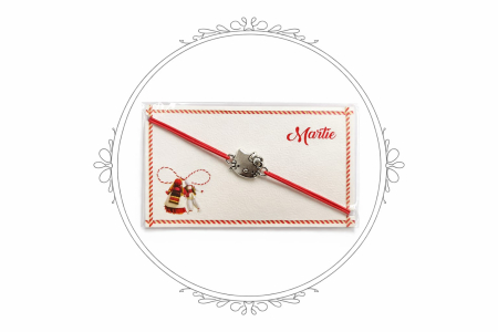 Bratara Martisor - Set 24 bratari martisor 8x5 cm snur rosu cu charm pisicuta, cadou primavara