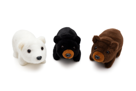 Jucarii interactive - Set 3 Ursuleti Interactivi 19x12 cm – Plus cu Sunete si Mers, Alb Negru Maro