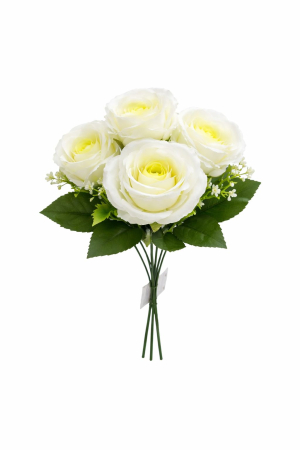 Flori Artificiale - Set 5 trandafiri albi, decorativi artificiali, 30 de cm