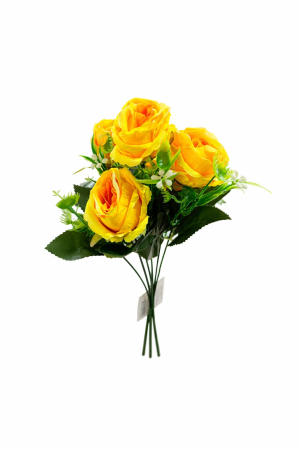 Flori Artificiale - Set 5 trandafiri galben intens, decorativi artificiali, 30 de cm