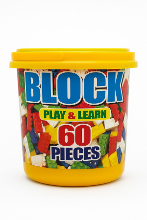 Jocuri si Jucarii - Set Blocuri de Construit Play & Learn – 60 Piese – Galetusa din Plastic, 13x13cm