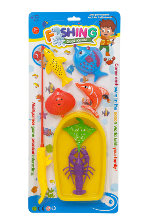 Jucarii de rol, Scule si unelte - Set de Pescuit pentru Copii 50x22 cm – Joc Interactiv cu Undita, Tavita si Animale Marine