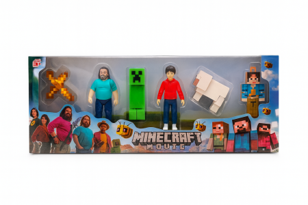 Figurine si animale plastic - Set Figurine MineRaft Movie – Eroi, Creeper, Oaie si Accesorii Pixelate, 37x14cm