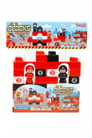 Jocuri si Jucarii - Set Blocuri de Construit – Tematica Pompieri – 29 Piese, 20x20cm