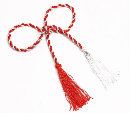 Martisoare - Snur martisor rasucit gigant, lungime 1.5 m, grosime 0.5 cm, alb-rosu pentru decoratiuni