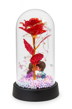 Idei de Cadouri - Trandafir Etern Rosu in Cupola Plastic 20 cm Lumini LED – Figurine Indragostiti Baterii Incluse Cutie Cadou