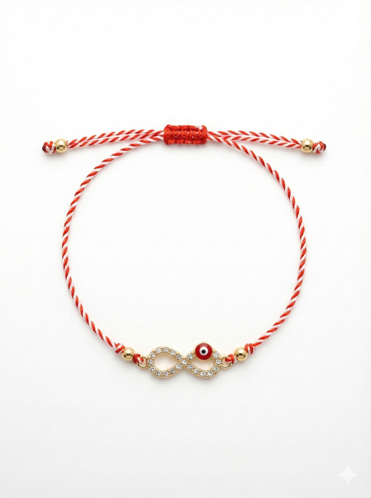 Set 12 bratari martisor cu simbol infinit si ochi norocos, snur reglabil rosu-alb [1]