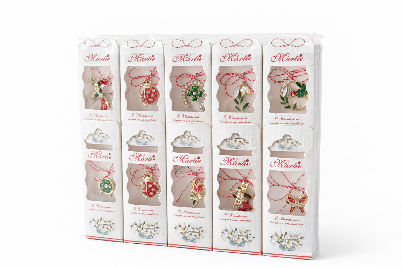 Martisor cu Brosa Metalica si Snur Traditional, Ambalaj Elegant cu Mesaj, 11x2x4 cm [1]