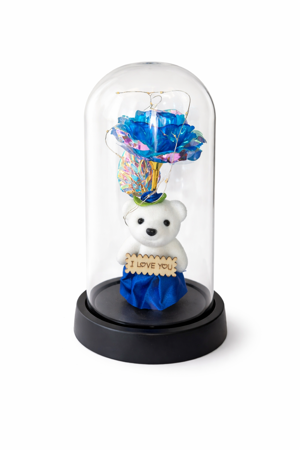 Cupola cu Ursulet si Trandafir Royal Irizat, LED, 20x11 cm, Fara Baterii Incluse [1]