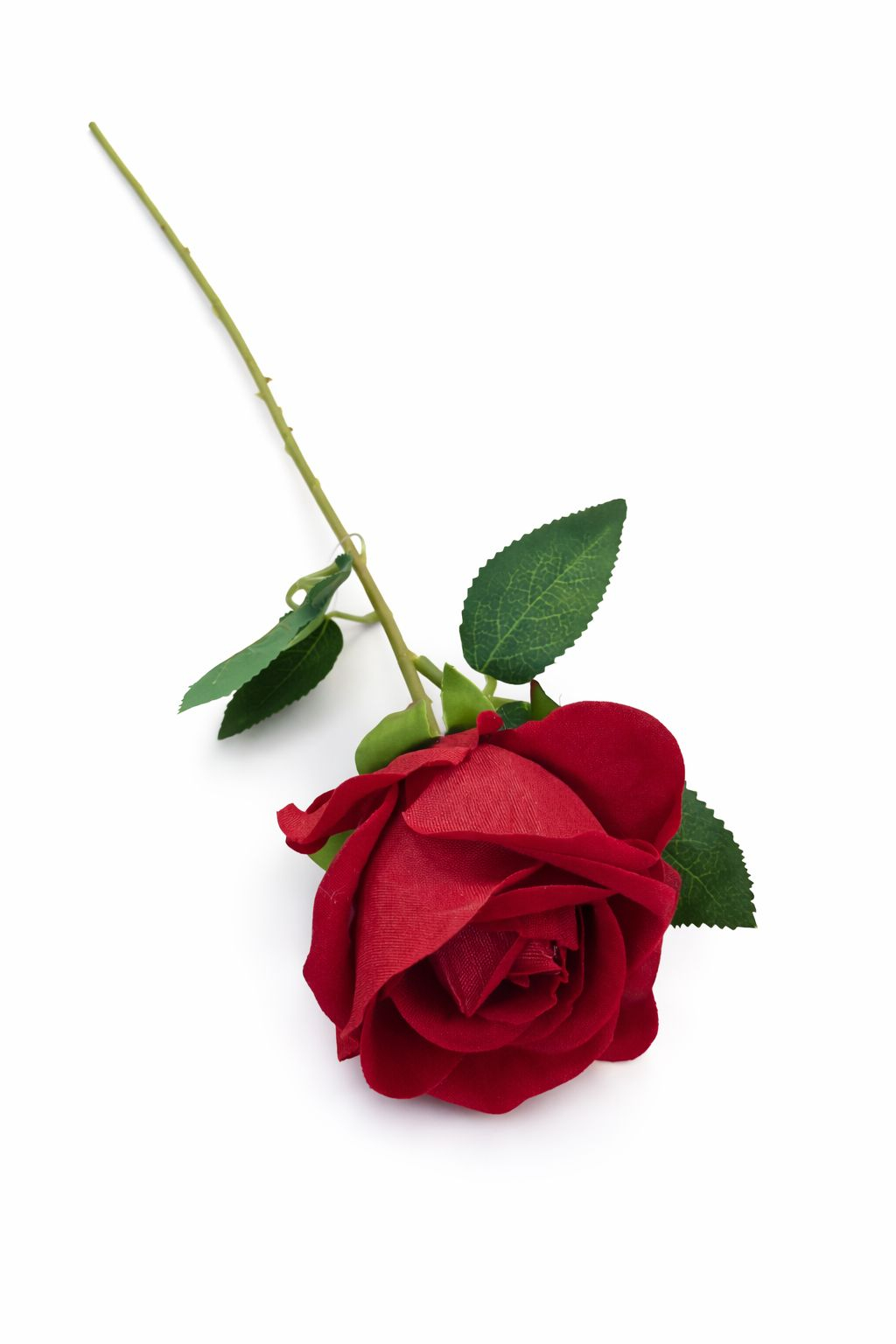 Trandafir artificial rosu cu petale catifelate si frunze 46 cm calitate superioara [1]