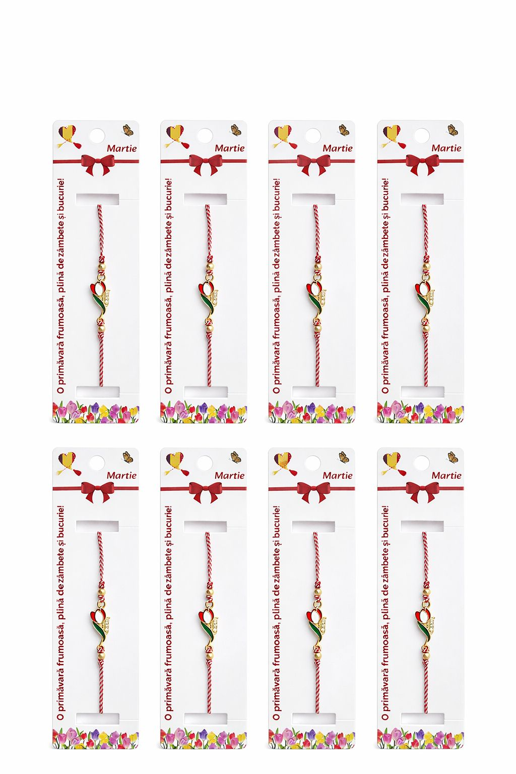 Set 12 bratari martisor cu lalea metalica rosie, snur reglabil, simbol primavara [4]