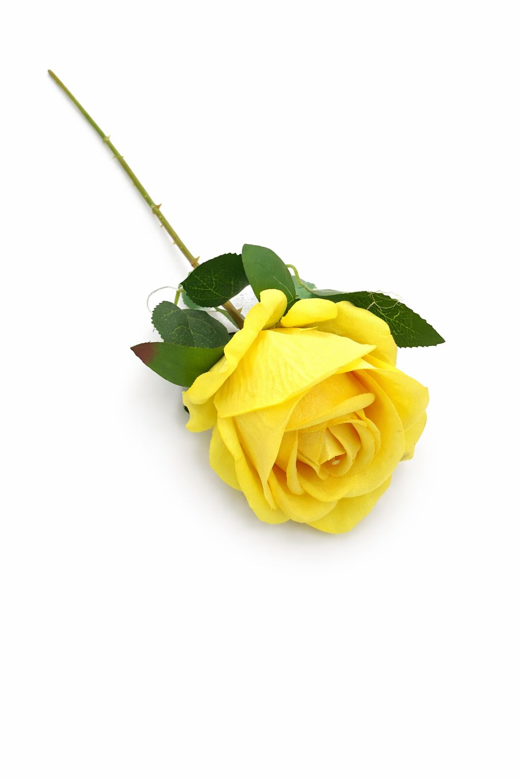 Trandafir artificial galben cu petale catifelate si frunze 46 cm calitate superioara [2]