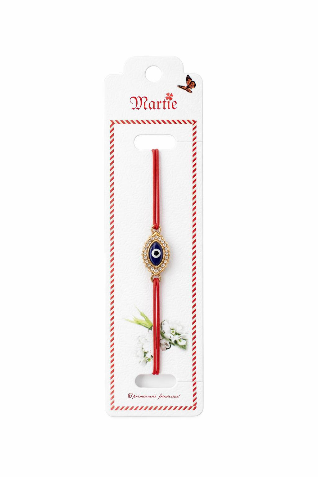 Set 24 Bratari Martisor cu Ochi Protector Auriu si Strasuri, Snur Rosu Elastic, 12x3cm [1]