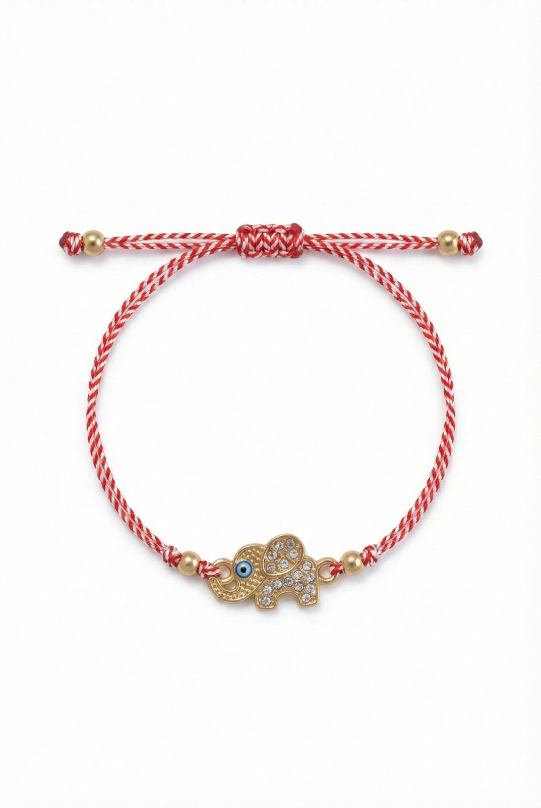 Set 12 Bratari Martisor cu Elefantel Auriu, Strasuri si Ochi Protector, Snur Rosu, 20x11 cm [1]
