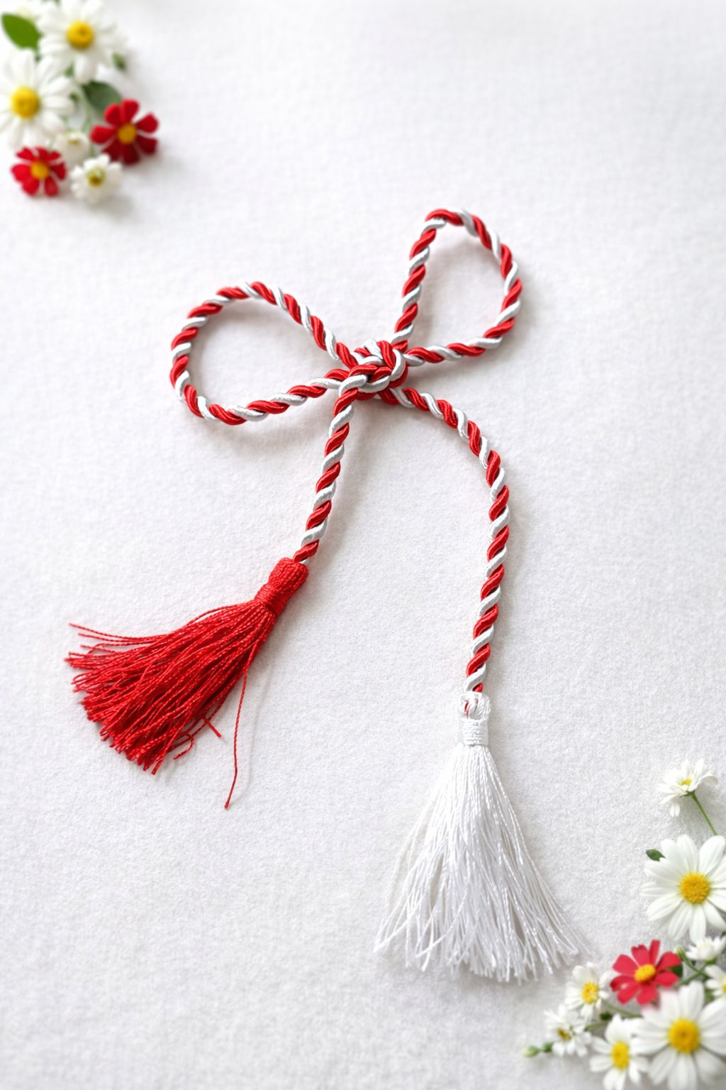 Snur martisor traditional alb rosu lucios impletit 65 cm [1]