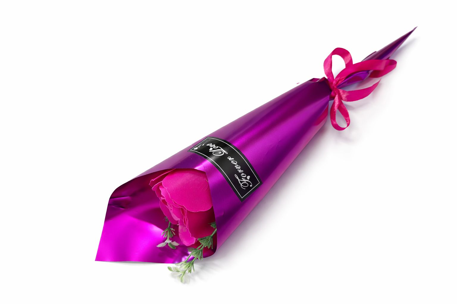 Buchet cu 1 trandafir de sapun fucsia, 33 cm, decor floral elegant [1]