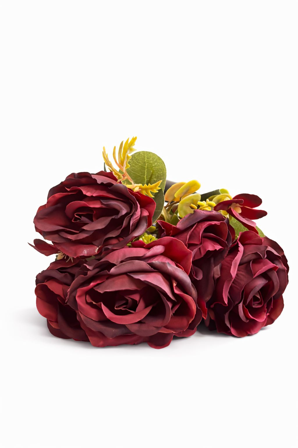 Buchet artificial elegant cu trandafiri si camelii visiniu, inaltime 30 cm [1]