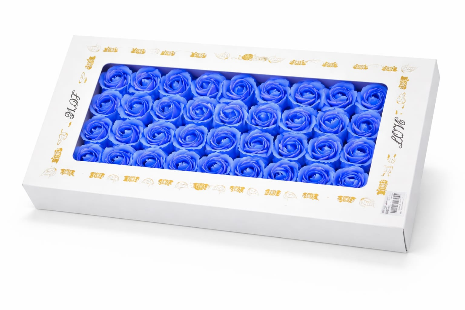 Set 50 Trandafiri de Sapun Parfumati in Cutie Eleganta Cadou 44x23 cm Albastru Indigo [1]