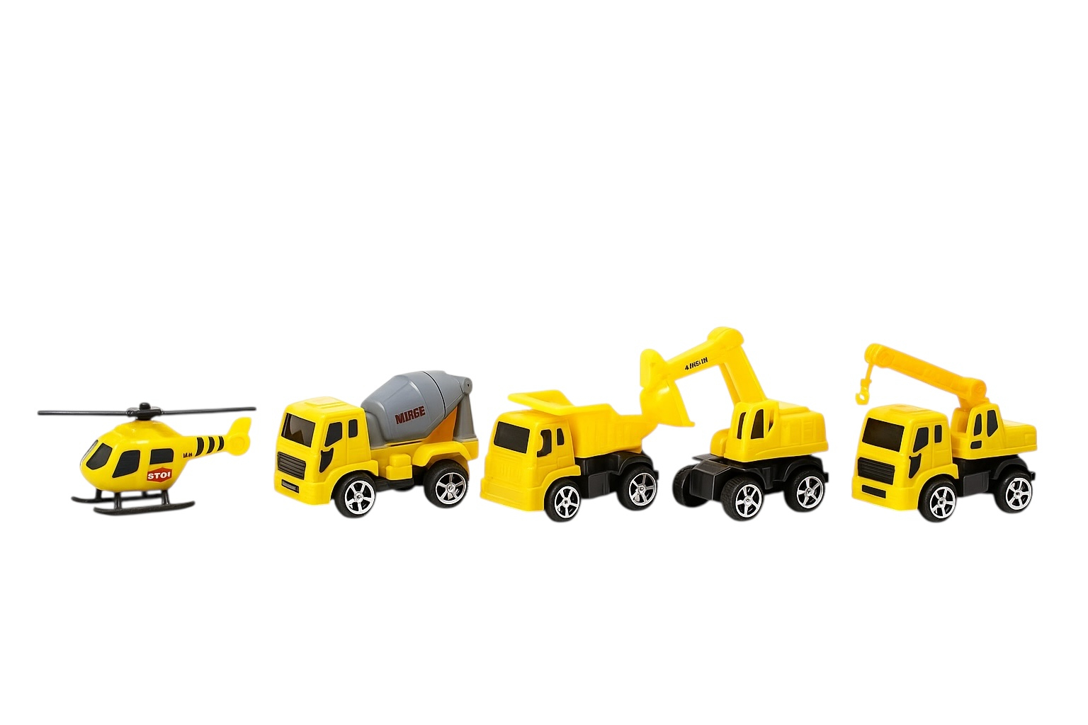 Set 5 Vehicule Constructii cu Elicopter, Pull Back, Jucarii pentru Copii 3+ Ani