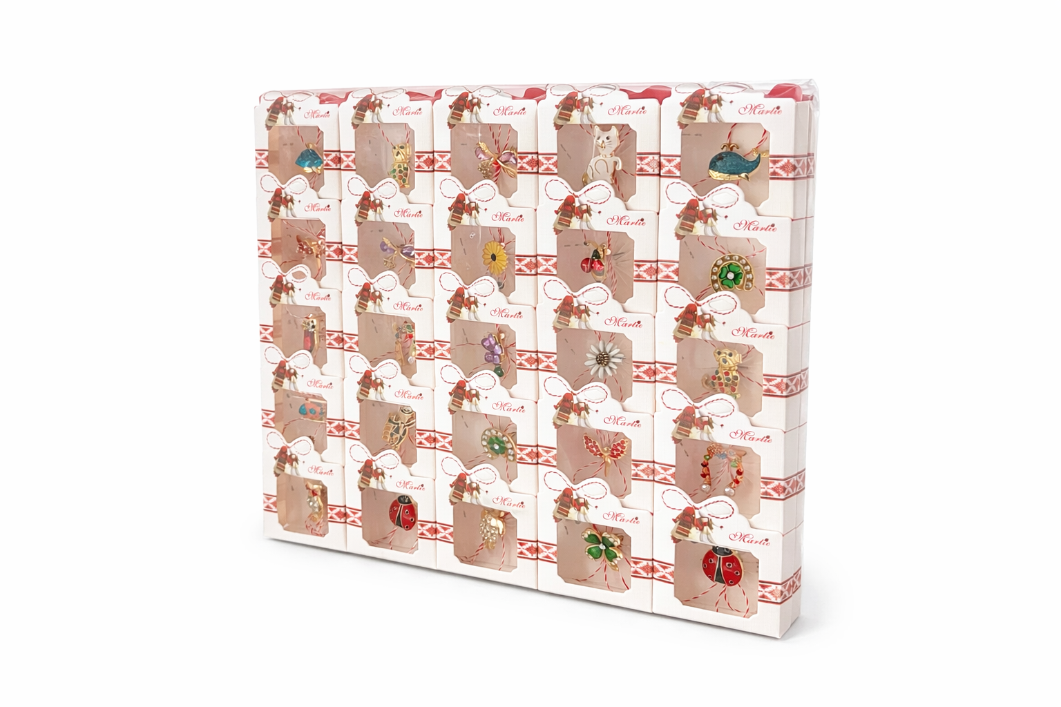 Set 50 Brose Martisor Metalice cu Snur Traditional, Modele Diverse, Ambalate Individual 6x1x5.5 cm [1]