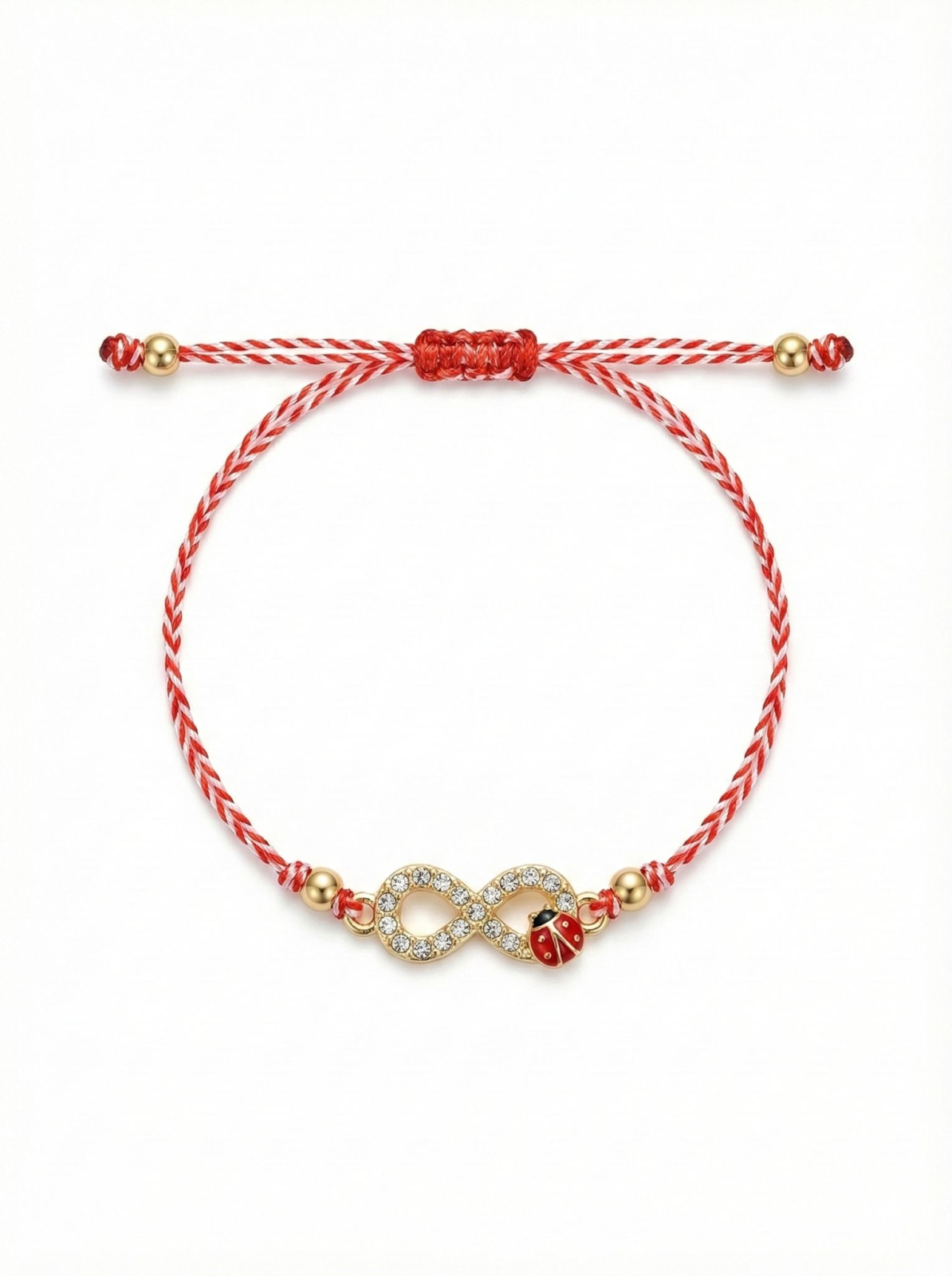 Set 12 Martisoare Bratari Infinit cu Buburuza Auriu Strasuri Reglabile [1]