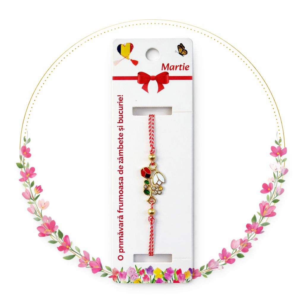 Set 12 bratari martisor cu ghiocel si buburuza, snur rosu alb, ambalate individual [3]