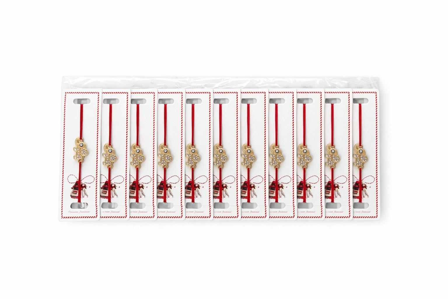 Set 24 bratari martisor cu snur rosu elastic, elefant auriu cu strasuri [2]