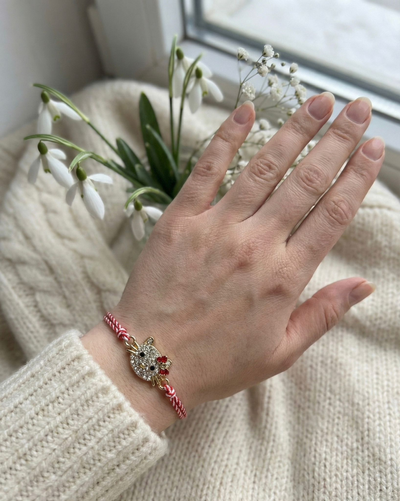 Set 12 Bratari Martisor Pisicuta Aurie cu Strasuri, Snur Reglabil, 20x11 cm [2]