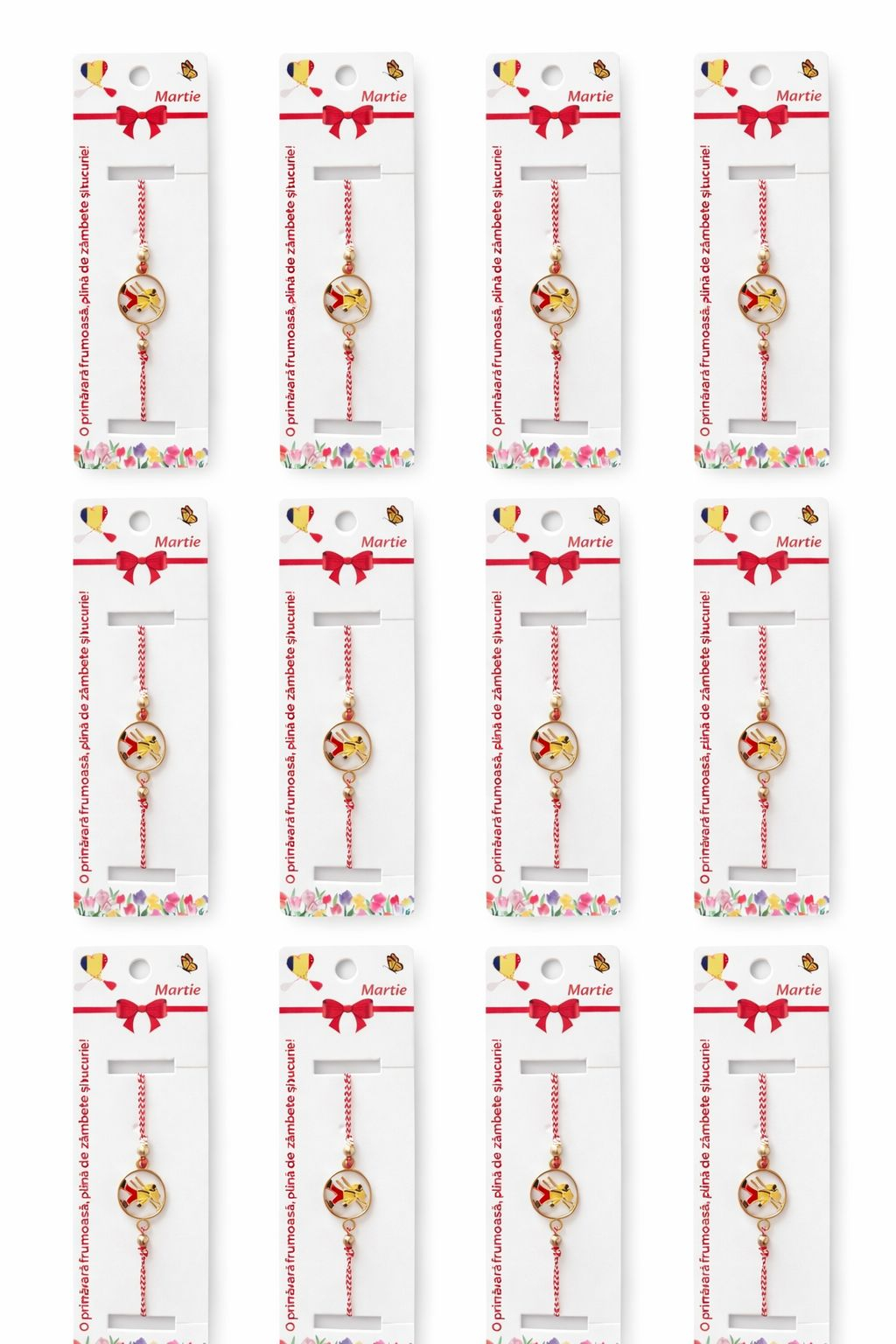Set 12 bratari martisor cu cosar norocos, snur rosu alb, ambalate individual [4]
