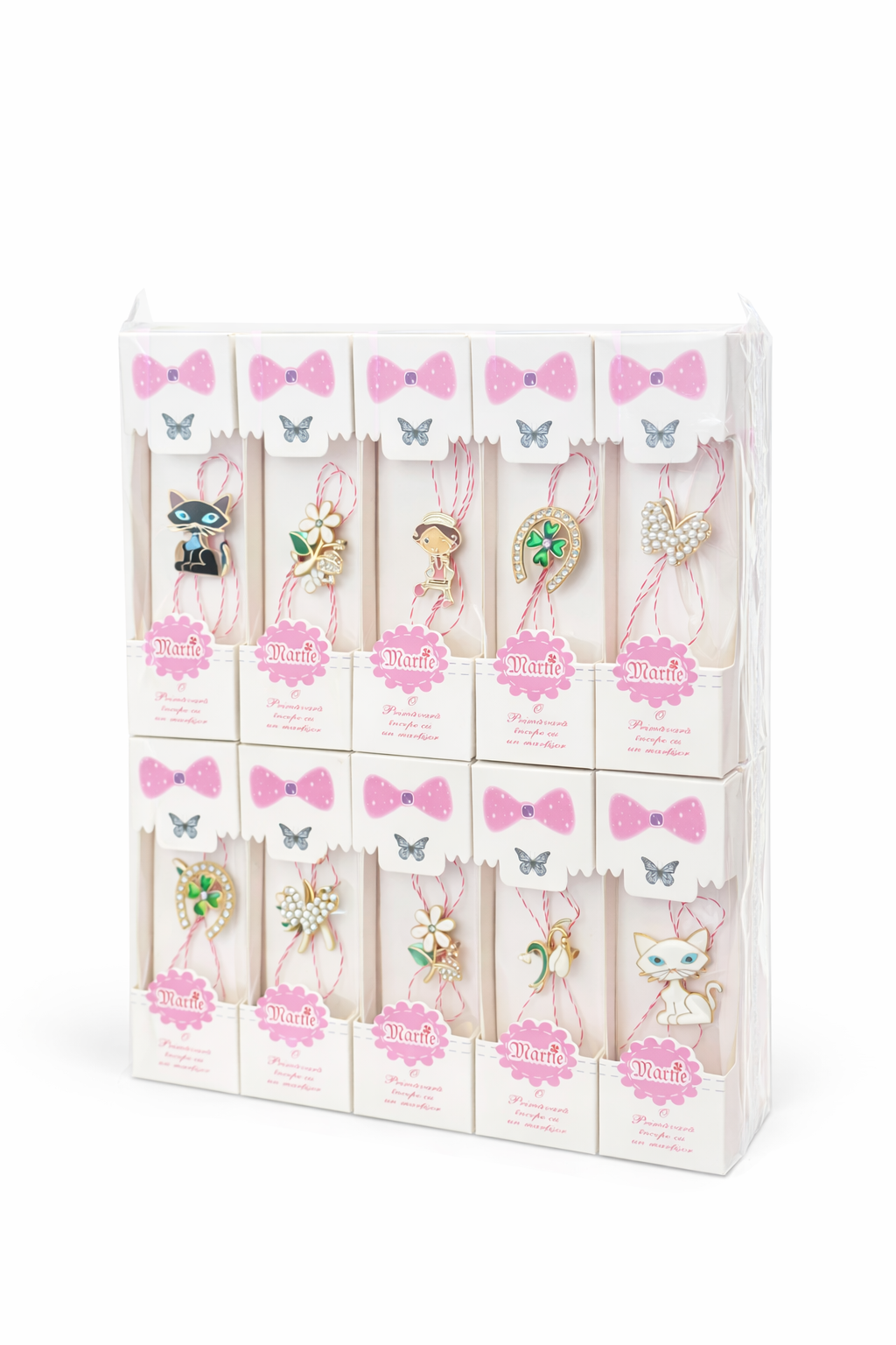 Set 24 Martisoare Tip Brosa, Ambalaj Elegant cu Mesaj de Primavara, 13x4 cm [1]